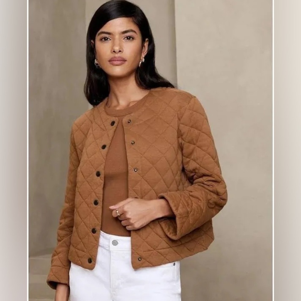 Banana Republic Small Brown Quilted Button Down Jacket 100% Cotton
